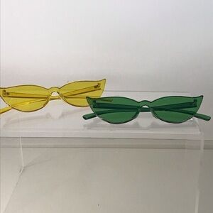 BRAND NEW - LOT OF 2 Rimless Colored Cat Eye Sunglasses - RETRO - Yellow/Green